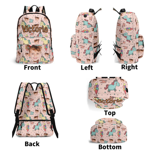 Custom Unicorn Photo Backpack for Girls 🎒 | Personalized Name & Face Bag | Pink Magical School Bag for Toddlers & Kids | Victoria Bag - De Krys