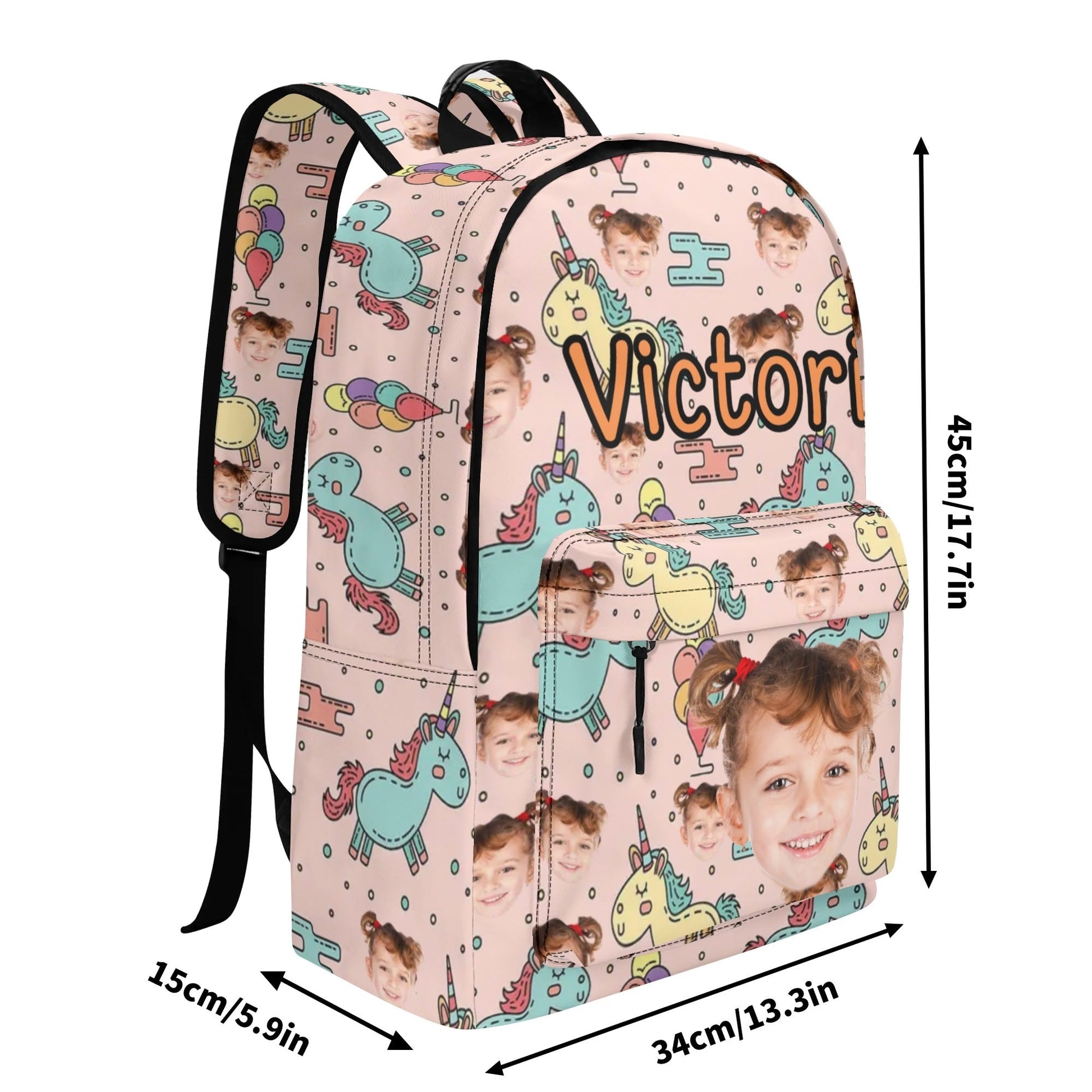 Custom Unicorn Photo Backpack for Girls 🎒 | Personalized Name & Face Bag | Pink Magical School Bag for Toddlers & Kids | Victoria Bag - De Krys