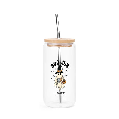 Customizable Halloween Ghost Glass Tumbler with Bamboo Lid - 16oz Witchy Drinkware for Coffee & Cocktails - De Krys