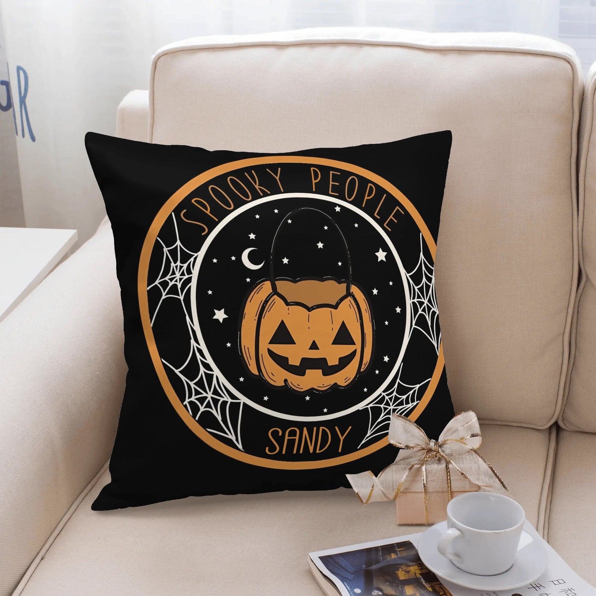 Festive Halloween Pillow Cover – 15.7” Pumpkin & Spiderweb Print in Cozy Poly - Cotton - De Krys