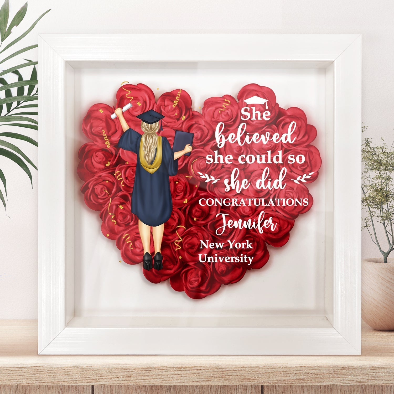 Flower Shadow Box – Personalized Graduation Gift - De Krys