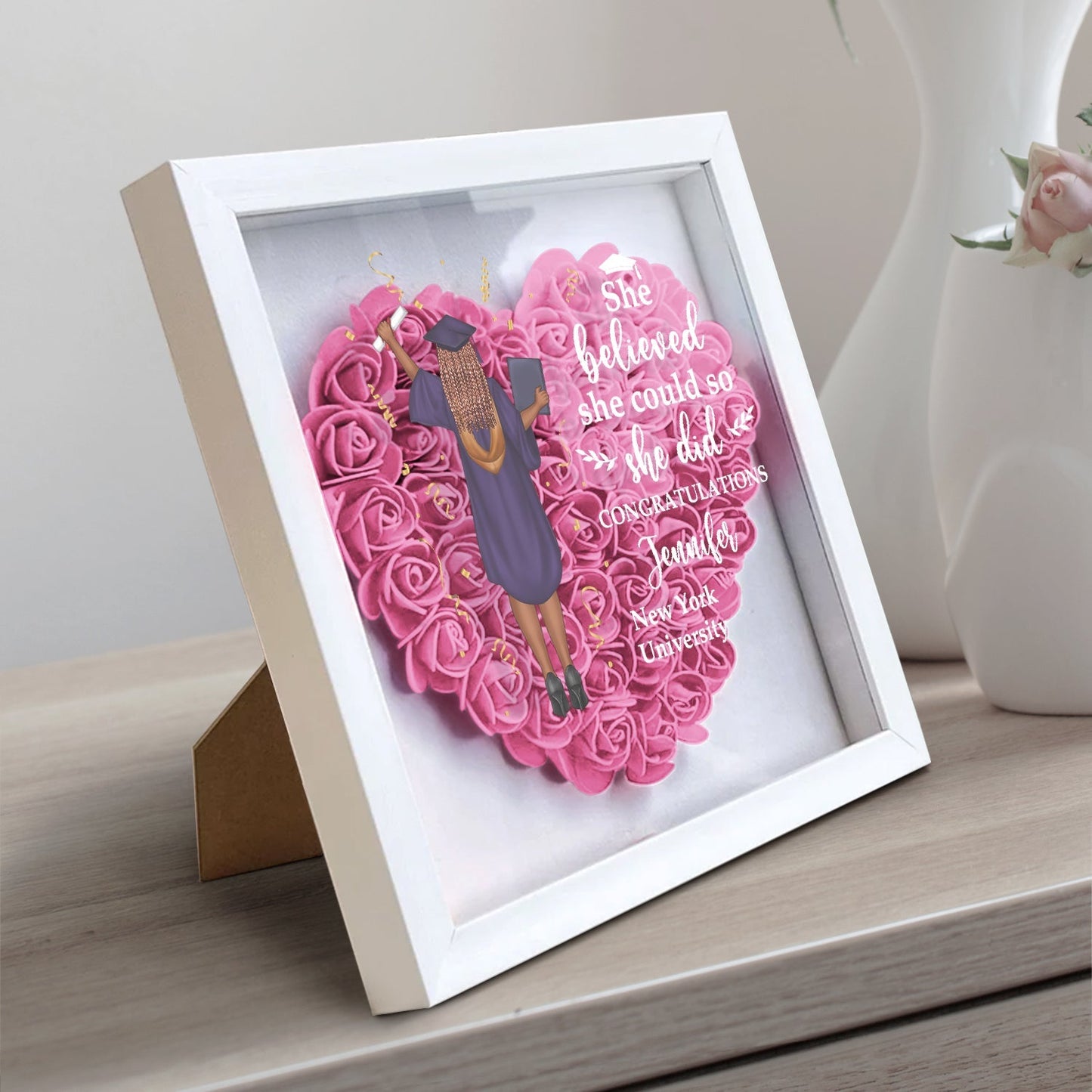 Flower Shadow Box – Personalized Graduation Gift - De Krys