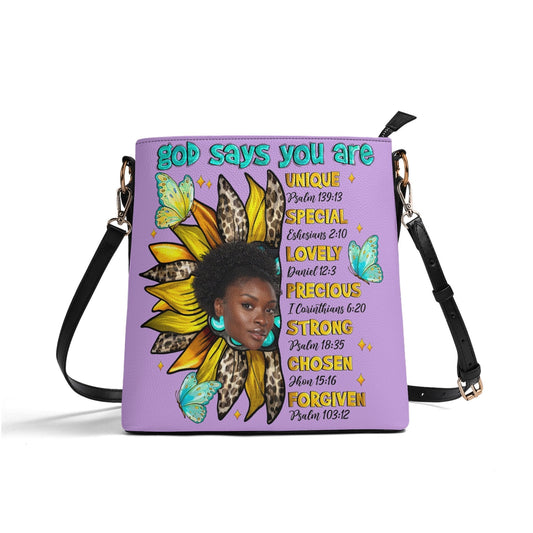 God Says You Are – Personalized Black Girl Crossbody Bag | Custom Bible Verse Purse with Photo | Christian Gift for Her - De Krys
