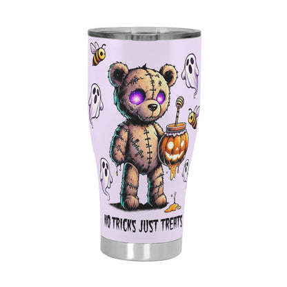 Haunted Teddy “No Tricks, Just Treats” Halloween Tumbler – 20oz Custom Spooky Cute Stainless Steel Mug - De Krys