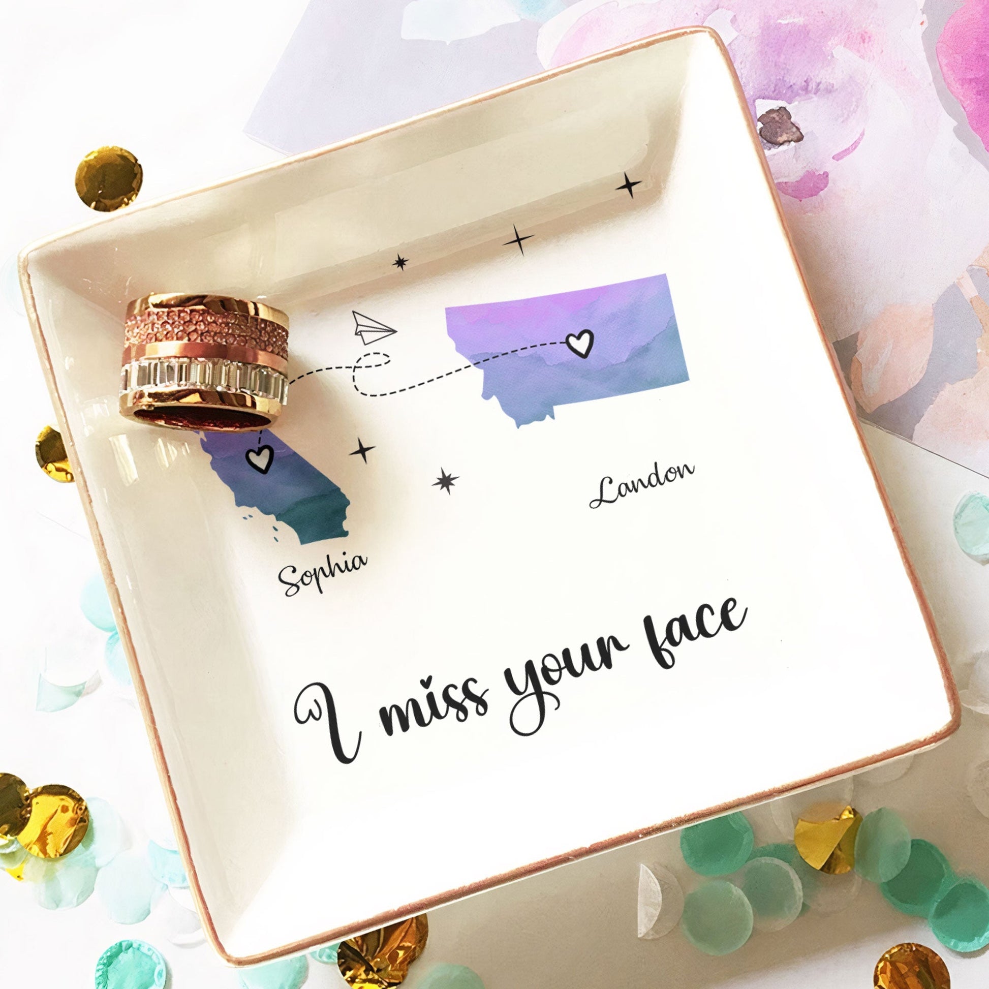 I Miss Your Face" Custom State Jewelry Dish – Personalized Long Distance Gift - De Krys