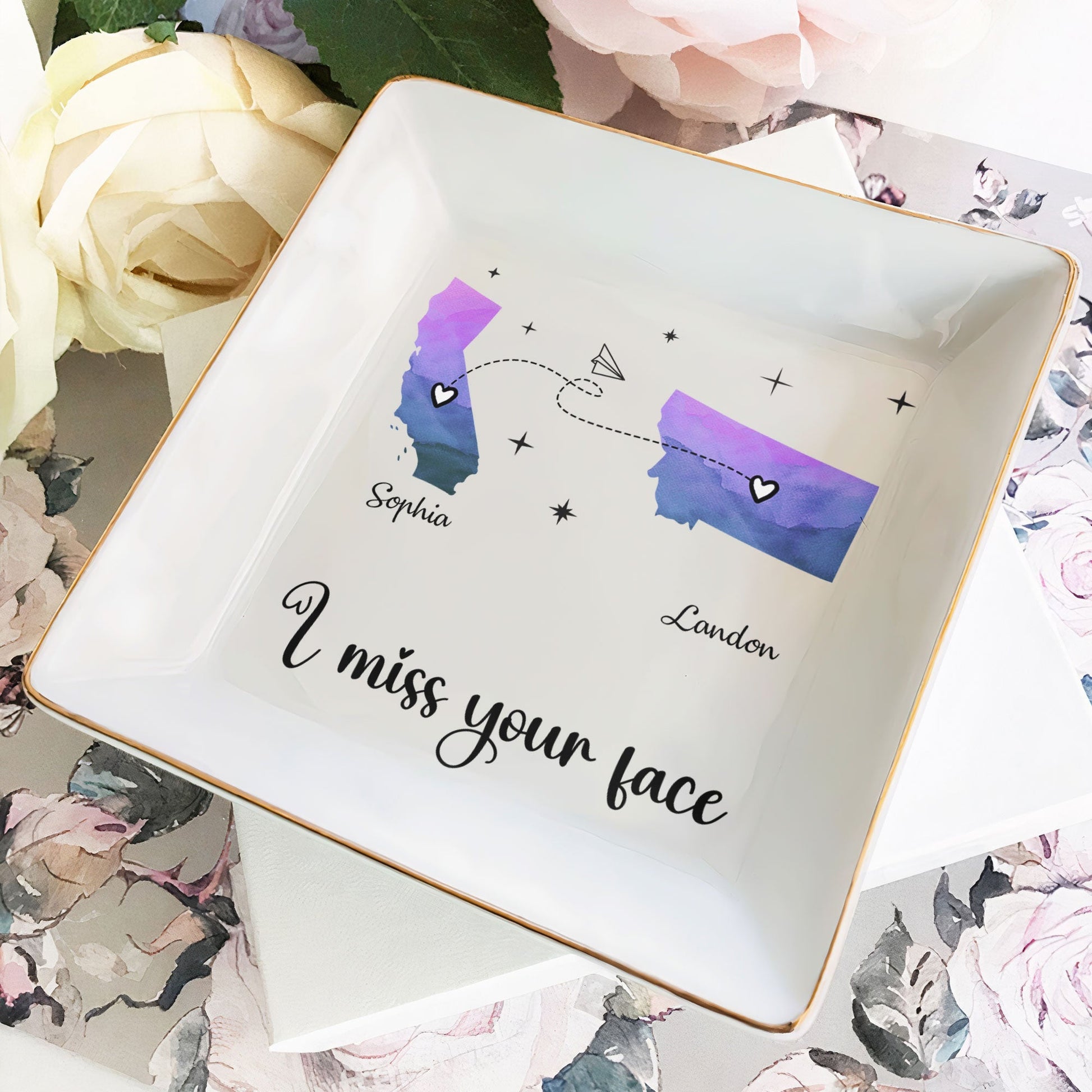 I Miss Your Face" Custom State Jewelry Dish – Personalized Long Distance Gift - De Krys