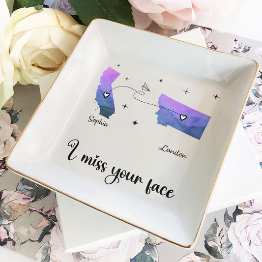 I Miss Your Face" Custom State Jewelry Dish – Personalized Long Distance Gift - De Krys
