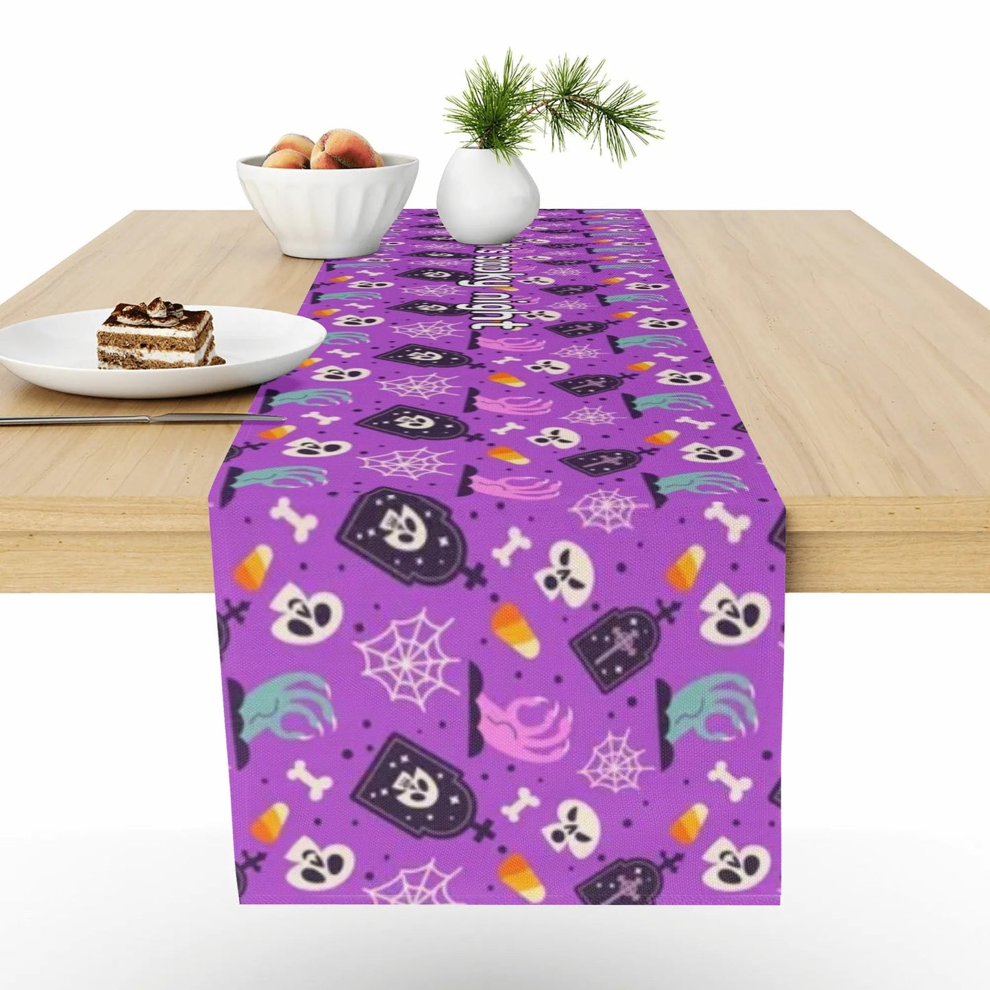 Luxury Halloween Table Drape - 72 Inch Custom Printed Runner with Potion Bottles Design - Heat Resistant - De Krys