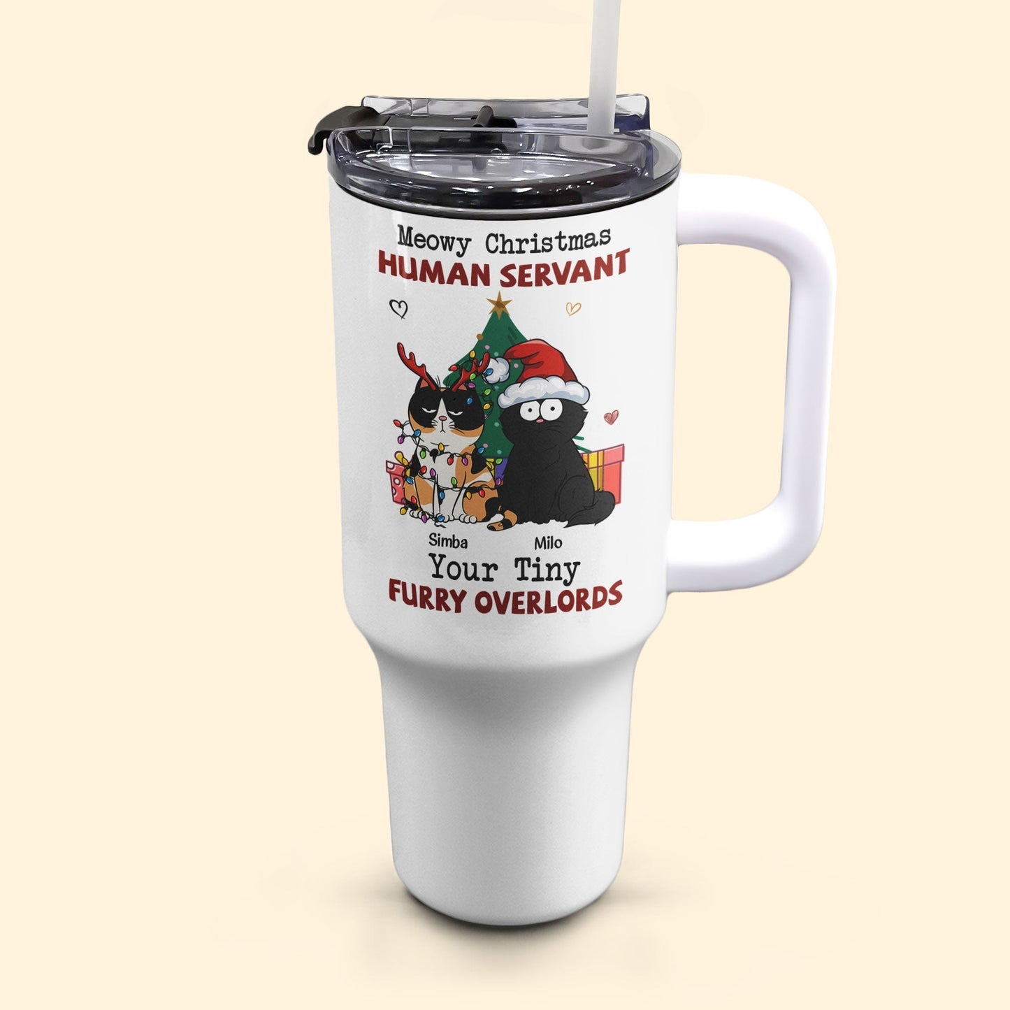 Meowy Christmas Cat Tumbler – Personalized 40oz Holiday Cup with Straw - De Krys