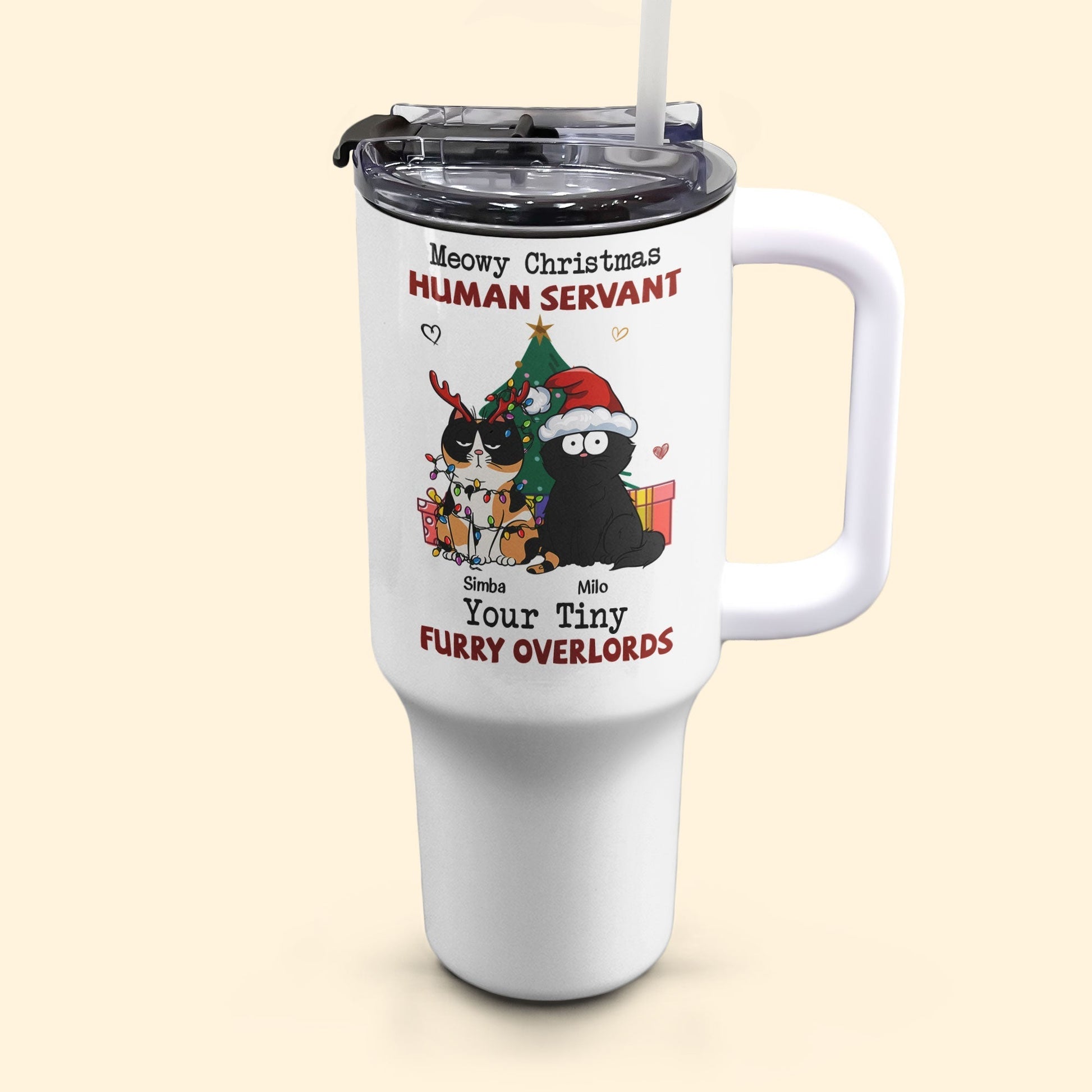 Meowy Christmas Cat Tumbler – Personalized 40oz Holiday Cup with Straw - De Krys
