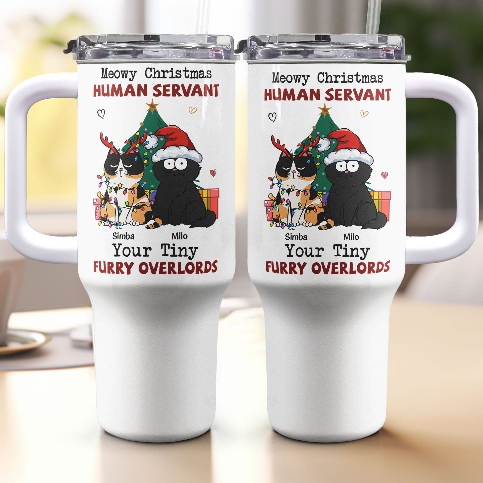Meowy Christmas Cat Tumbler – Personalized 40oz Holiday Cup with Straw - De Krys