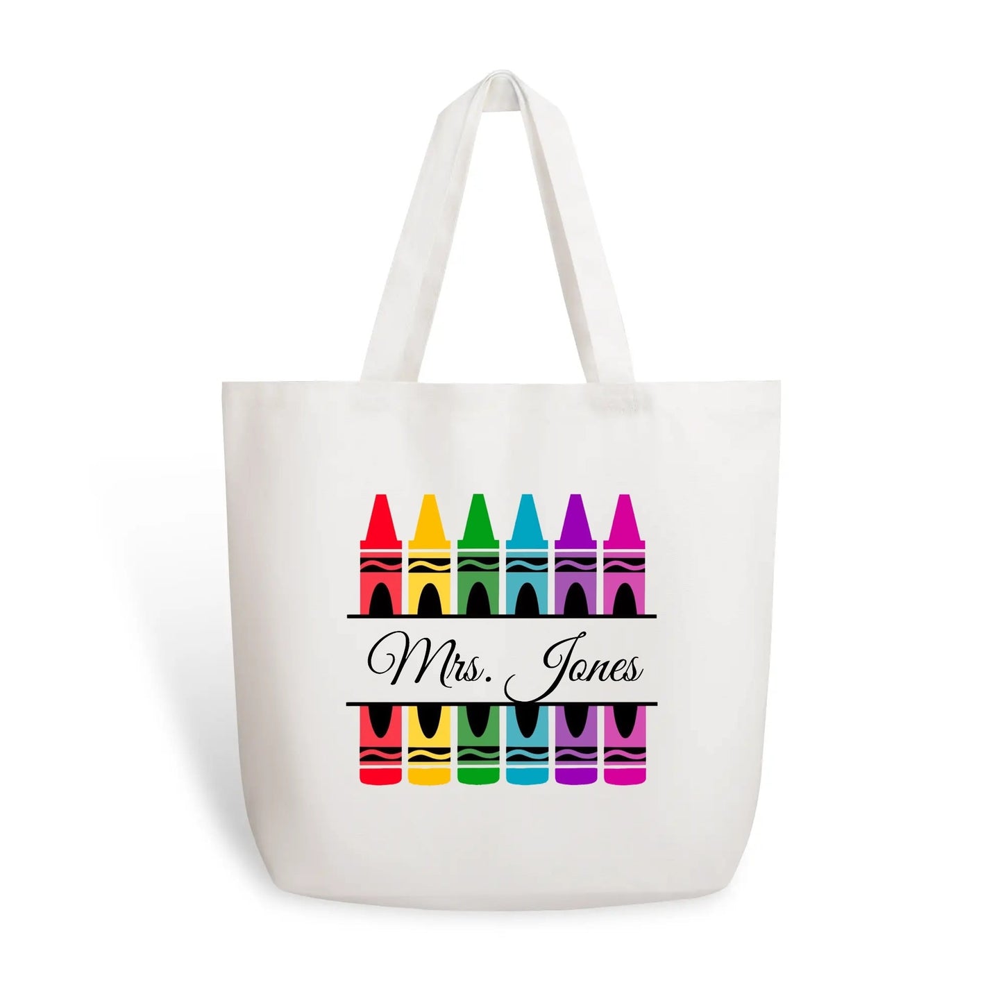 Personalized Crayon Teacher Tote – Rainbow Custom Name Teacher Bag - De Krys