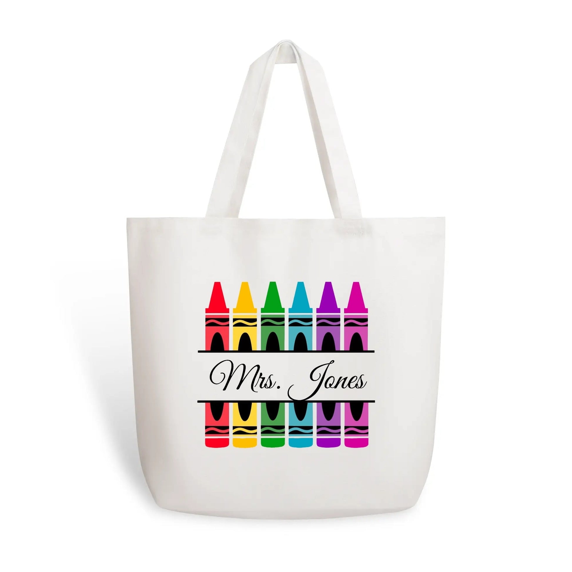 Personalized Crayon Teacher Tote – Rainbow Custom Name Teacher Bag - De Krys