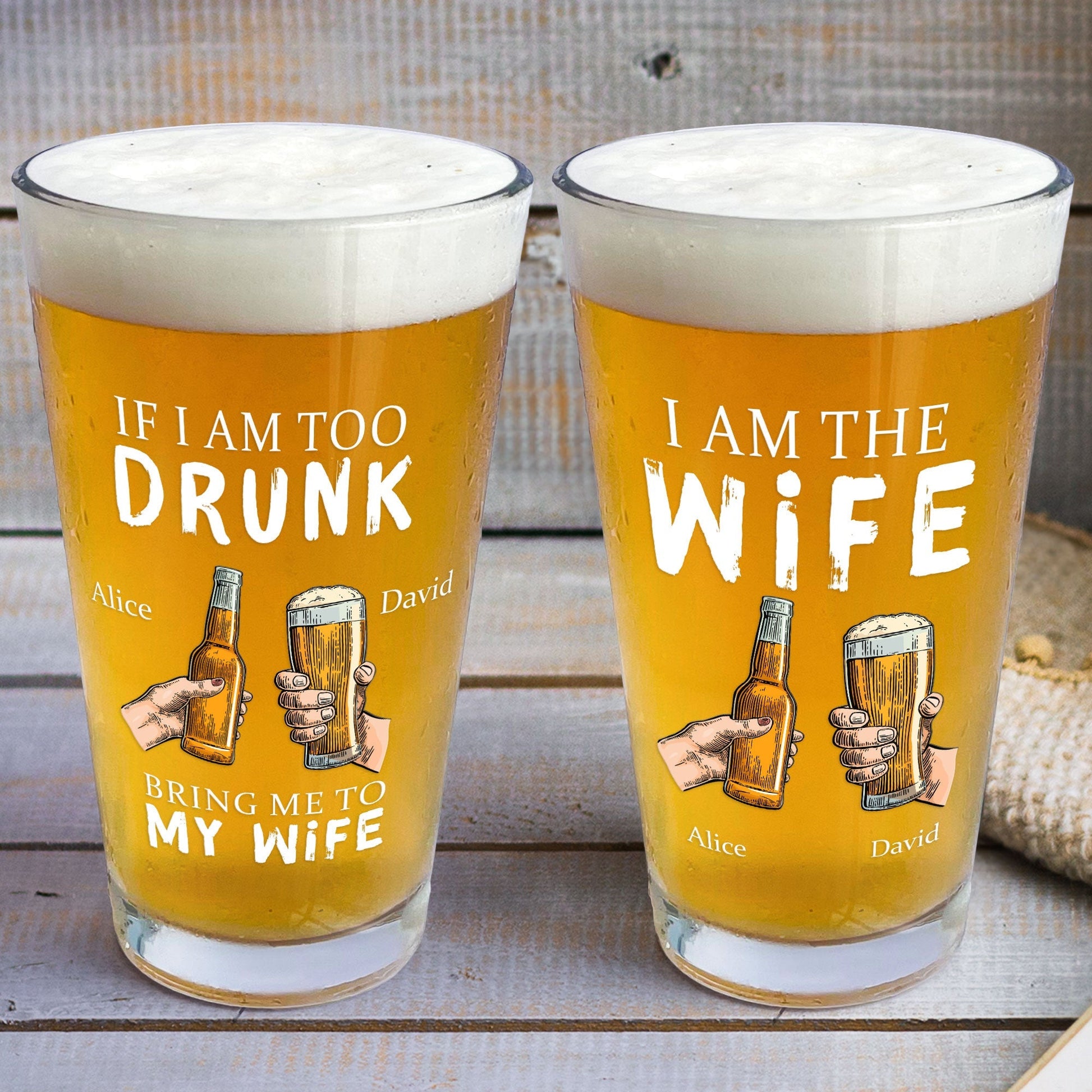 Personalized Drunk Rescue Beer Glass – Custom Husband & Wife - De Krys