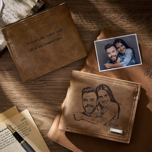 Personalized Engraved Leather Wallet – Custom Photo Sketch - De Krys