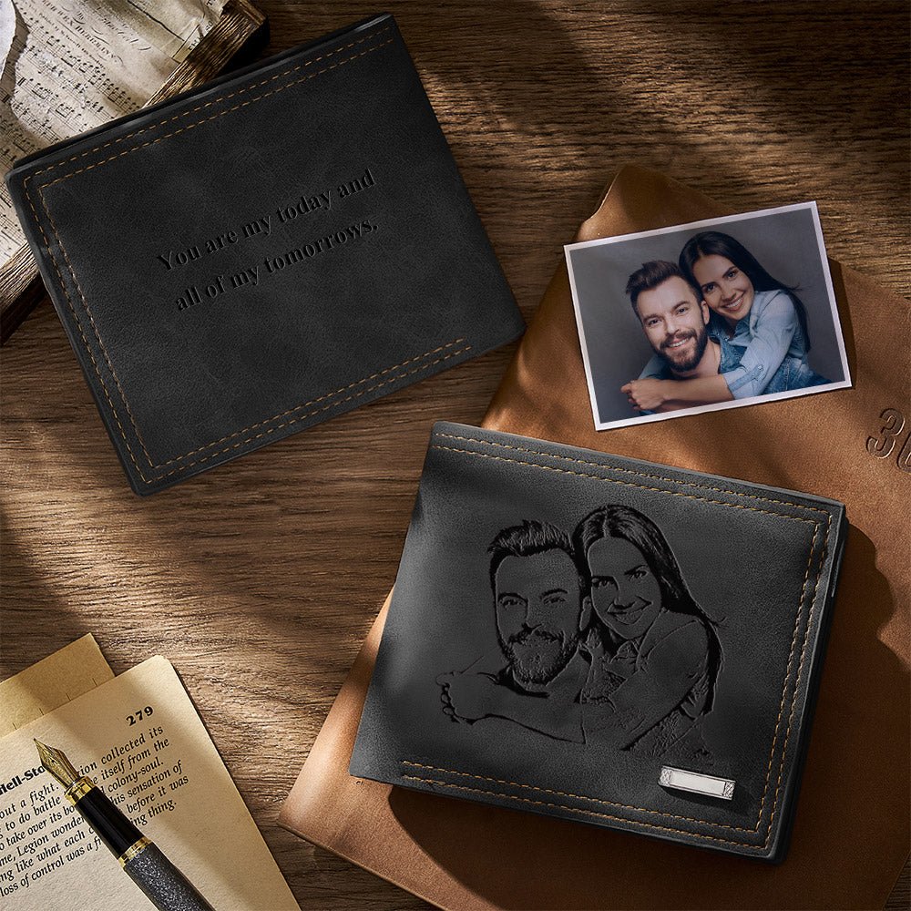 Personalized men’s wallet with engraved picture & text