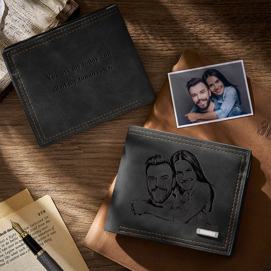 Personalized Engraved Leather Wallet – Custom Photo Sketch - De Krys
