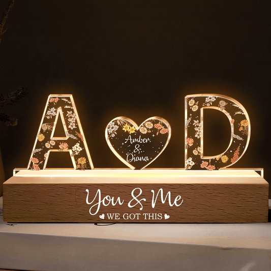 Personalized Floral LED Night Light – You & Me “We Got This” Lamp - De Krys