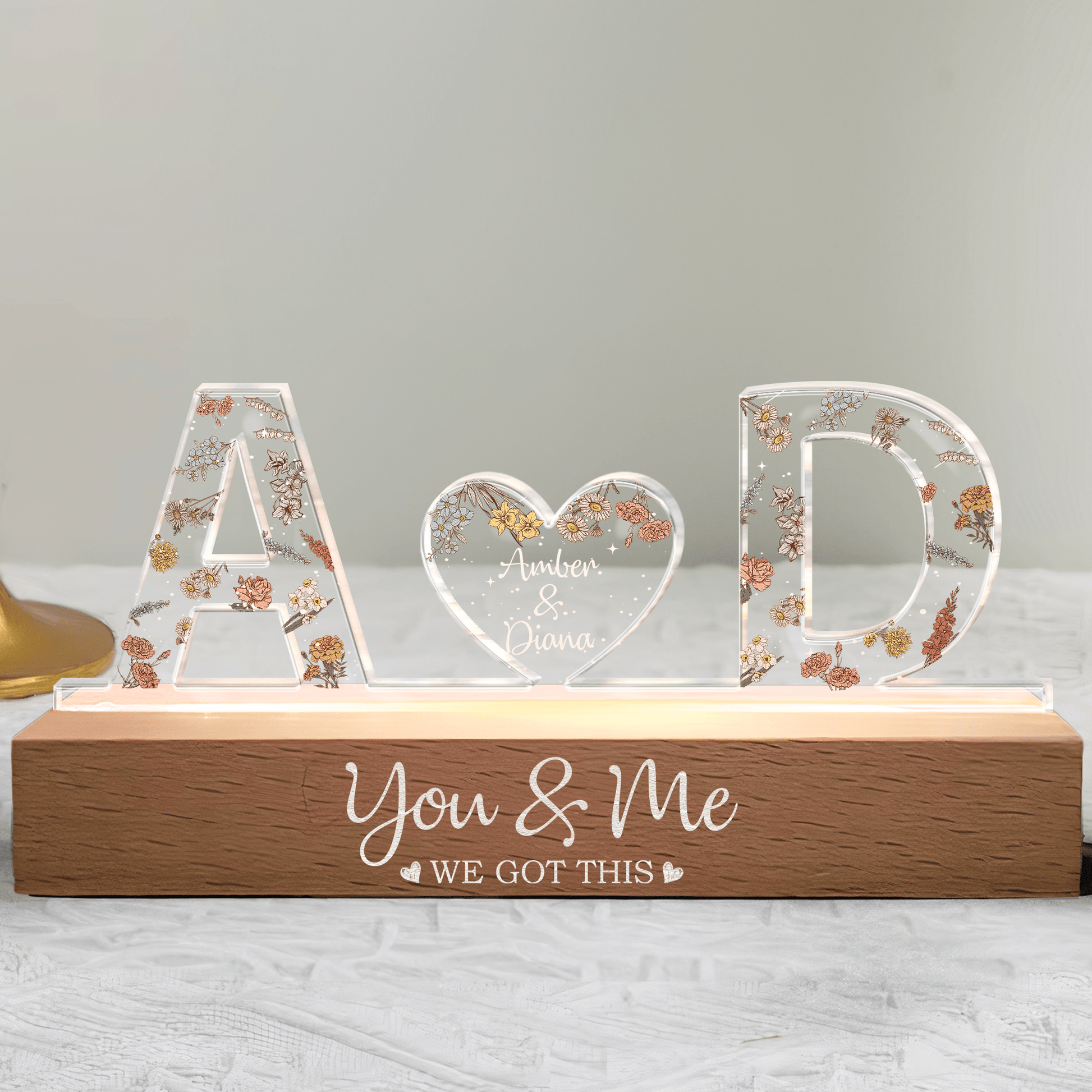 Personalized Floral LED Night Light – You & Me “We Got This” Lamp - De Krys