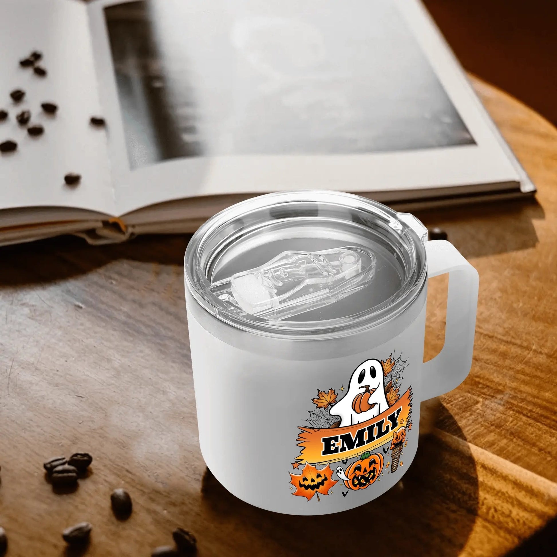 Personalized Halloween Ghost Mug – Custom Name | Fall Coffee Cup with Pumpkin & Jack - o’ - Lanterns - De Krys