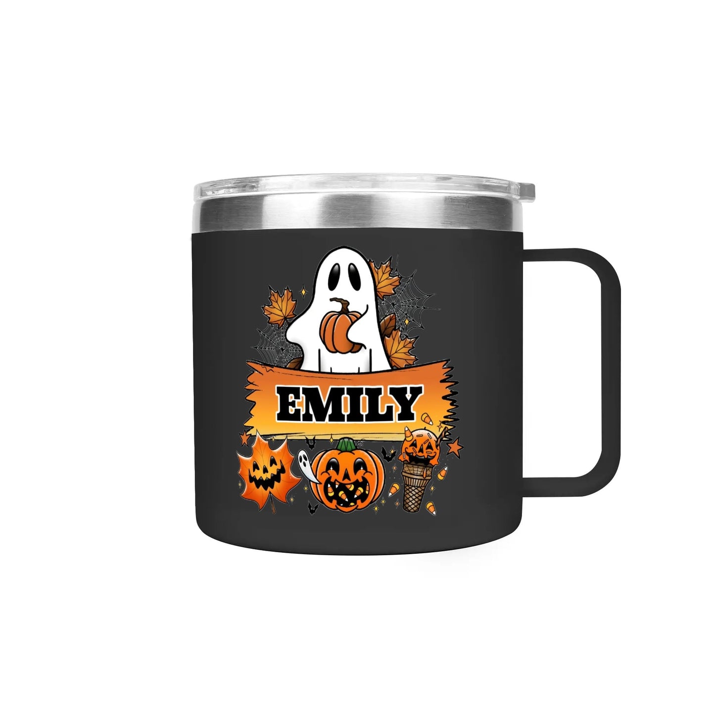 Personalized Halloween Ghost Mug – Custom Name | Fall Coffee Cup with Pumpkin & Jack - o’ - Lanterns - De Krys