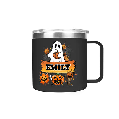 Personalized Halloween Ghost Mug – Custom Name | Fall Coffee Cup with Pumpkin & Jack - o’ - Lanterns - De Krys