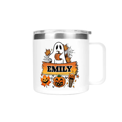 Personalized Halloween Ghost Mug – Custom Name | Fall Coffee Cup with Pumpkin & Jack - o’ - Lanterns - De Krys