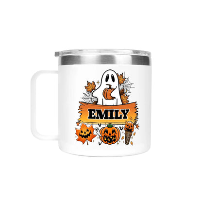 Personalized Halloween Ghost Mug – Custom Name | Fall Coffee Cup with Pumpkin & Jack - o’ - Lanterns - De Krys