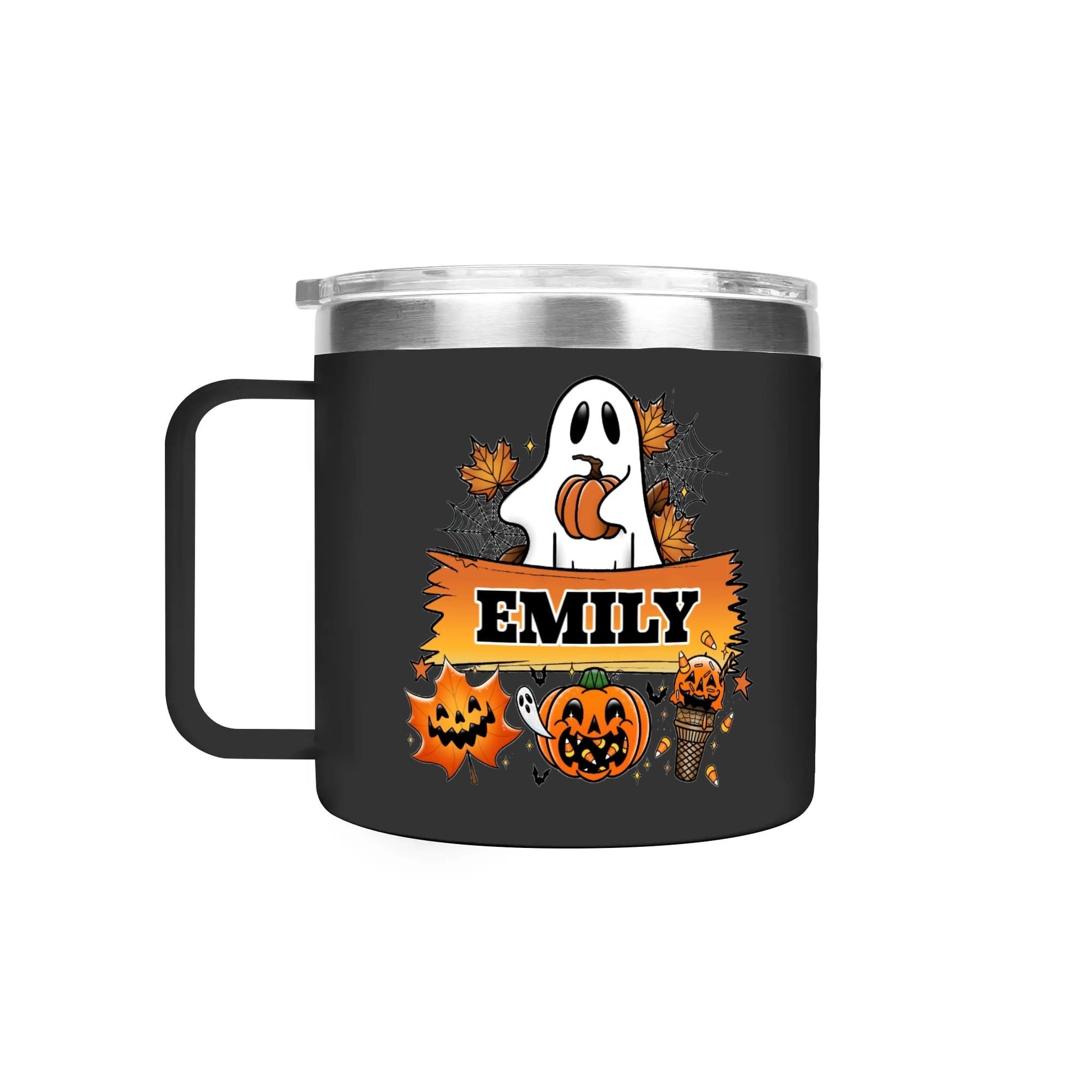 Personalized Halloween Ghost Mug – Custom Name | Fall Coffee Cup with Pumpkin & Jack - o’ - Lanterns - De Krys