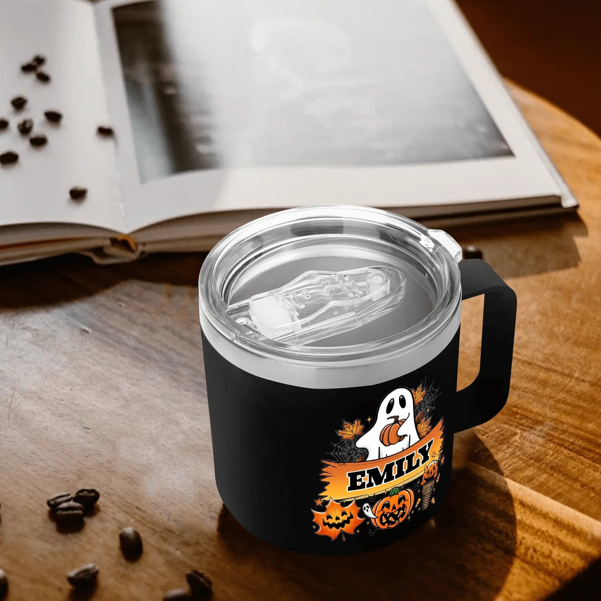 Personalized Halloween Ghost Mug – Custom Name | Fall Coffee Cup with Pumpkin & Jack - o’ - Lanterns - De Krys