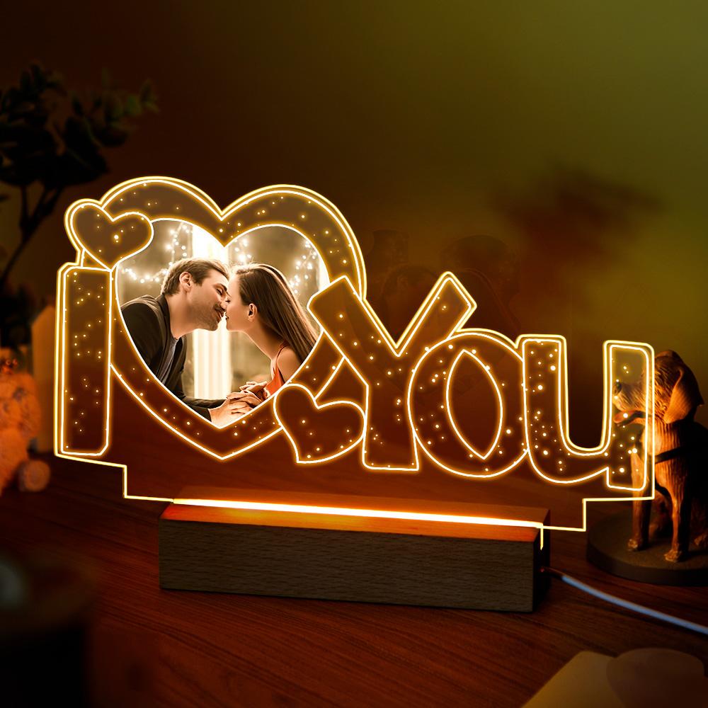 Glowing acrylic I You LED lamp with custom romantic photo