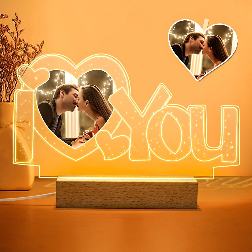 Personalized I Love You LED photo lamp with custom couple picture