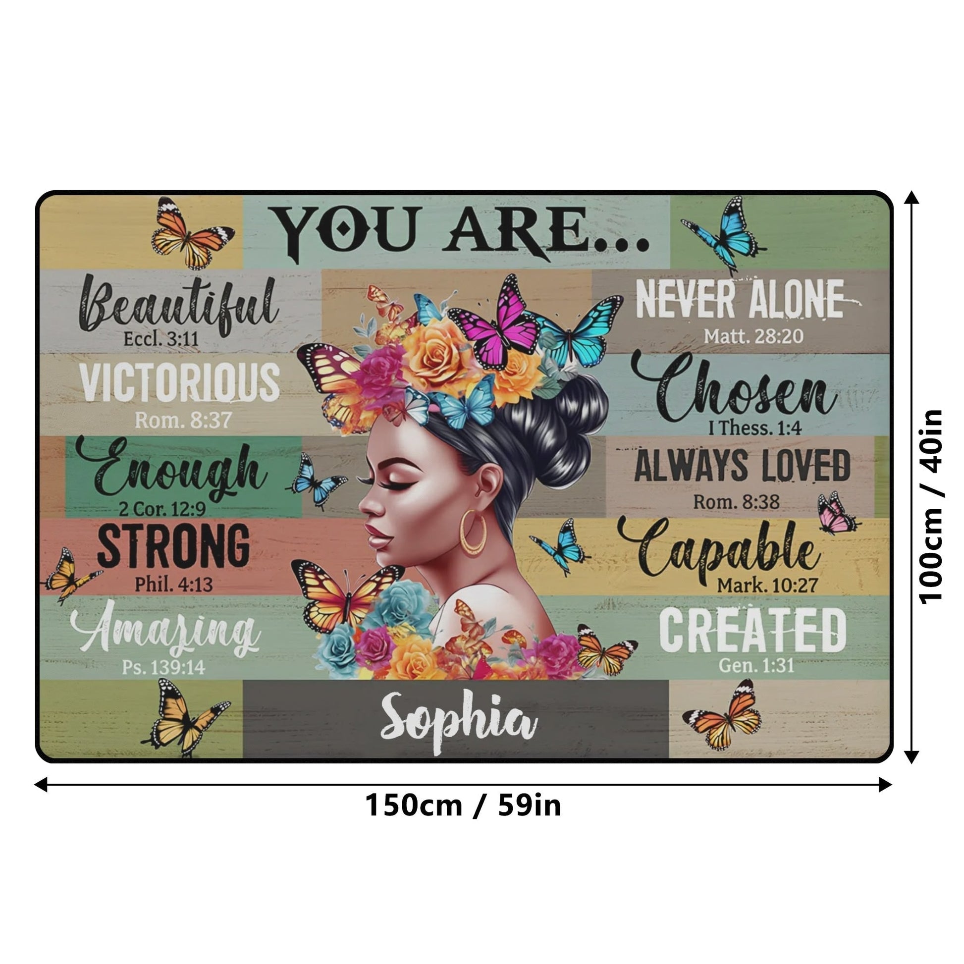 High-quality affirmation rug with vibrant colors, soft texture, and customizable name detail for unique décor