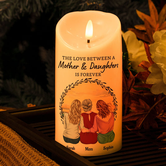 Custom flameless candle keepsake with mom and daughters illustration