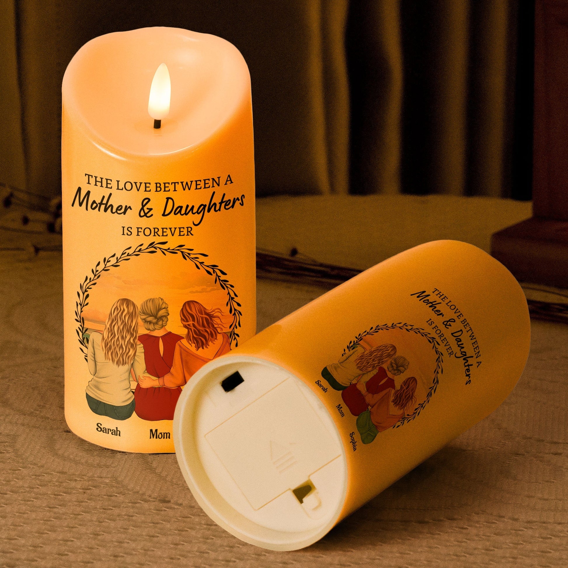 Personalized Mother & Daughters LED Candle – Custom Family Gift - De Krys