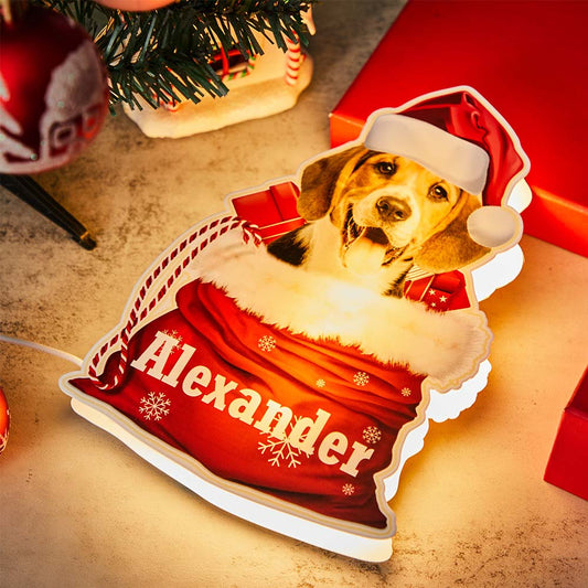 Personalized Pet Santa Sack LED Light – Custom Dog Portrait Lamp - De Krys