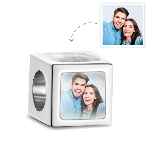 Personalized Photo Cube Charm – Custom Stainless Steel Bead - De Krys