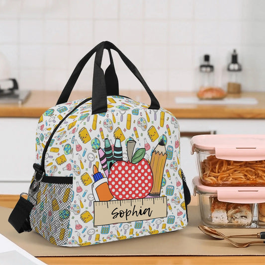 Personalized Teacher Lunch Bag – Custom Name School Supplies Tote - De Krys