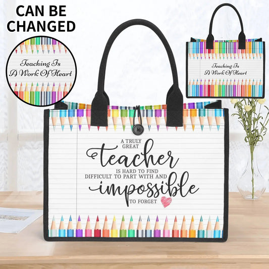 Personalized Teacher Tote Bag – Rainbow Pencil Design | Great Teacher Gift | Custom Quote Teacher Appreciation Bag - De Krys