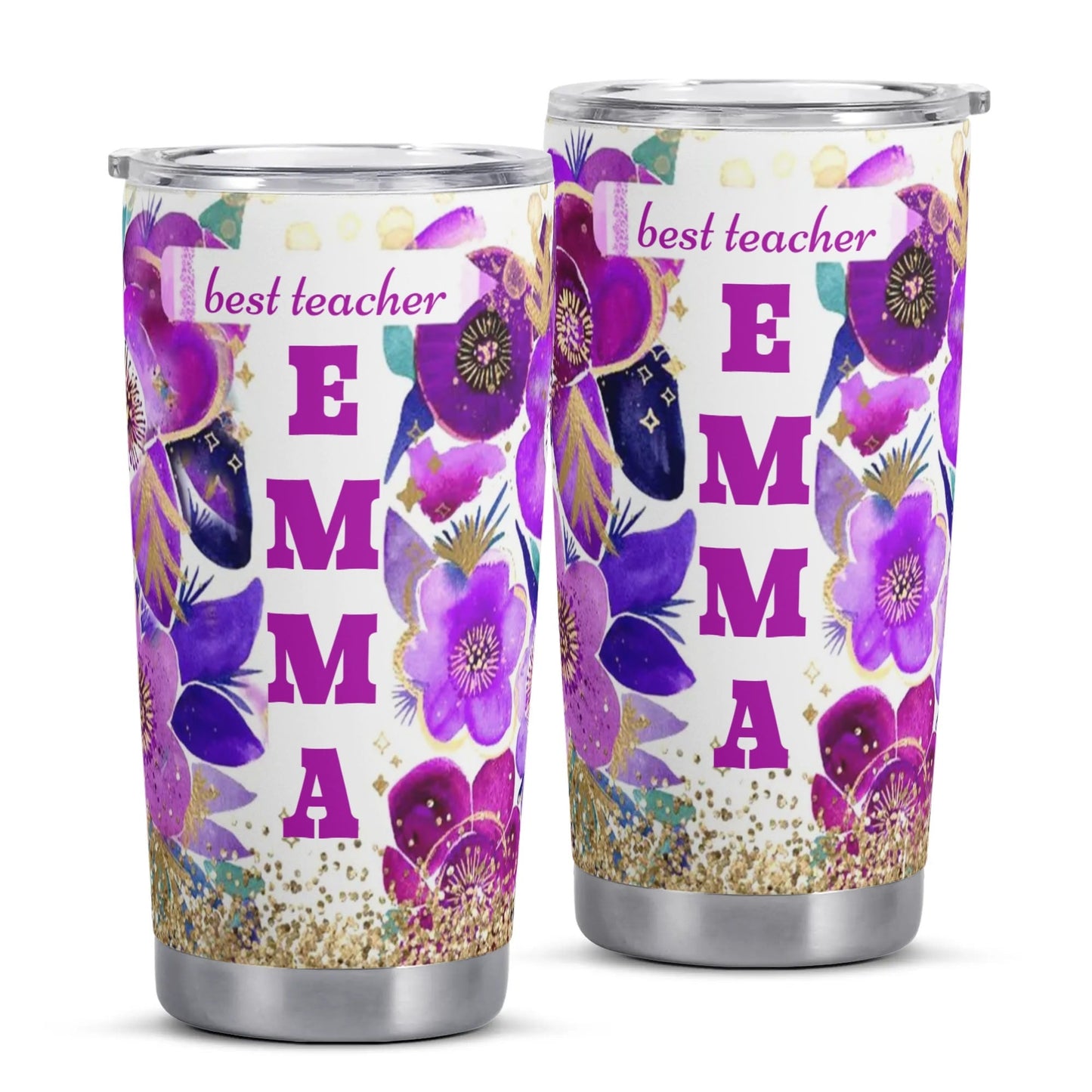 Personalized Teacher Tumbler | Custom Name Floral Gift Cup for Educators - De Krys