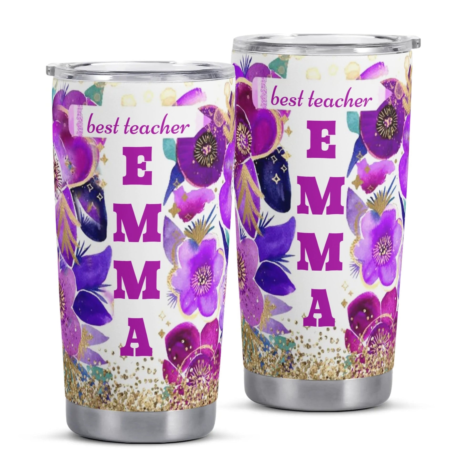 Personalized Teacher Tumbler | Custom Name Floral Gift Cup for Educators - De Krys
