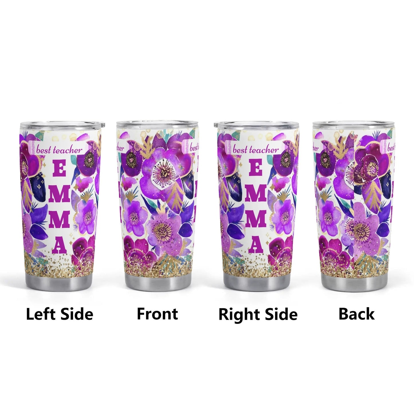 Personalized Teacher Tumbler | Custom Name Floral Gift Cup for Educators - De Krys