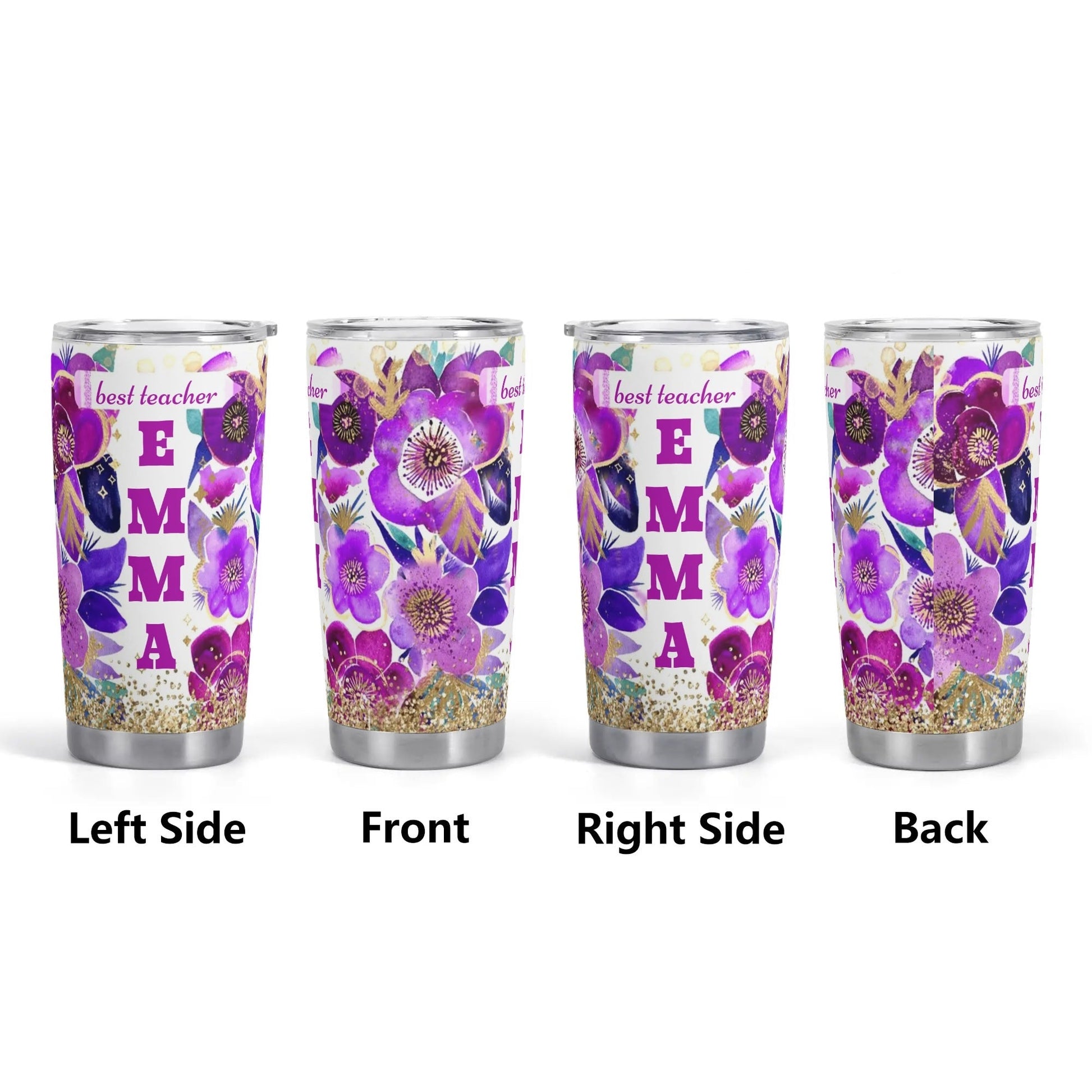 Personalized Teacher Tumbler | Custom Name Floral Gift Cup for Educators - De Krys