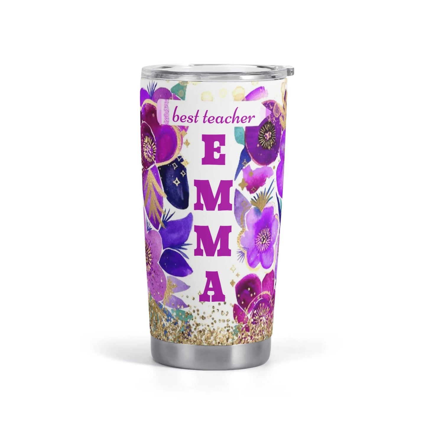 Personalized Teacher Tumbler | Custom Name Floral Gift Cup for Educators - De Krys