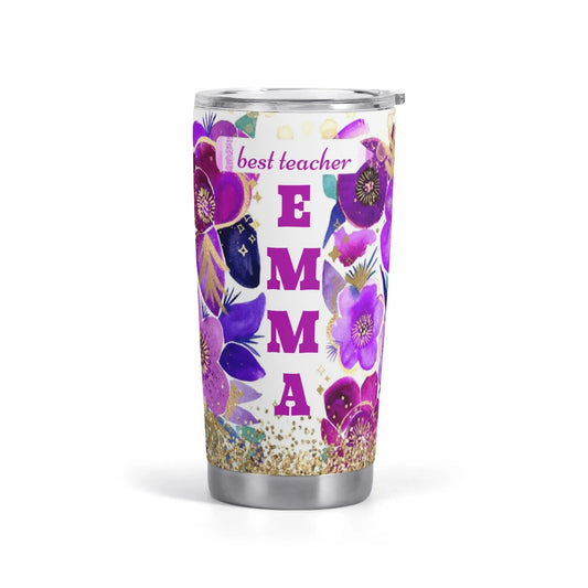 Personalized Teacher Tumbler | Custom Name Floral Gift Cup for Educators - De Krys