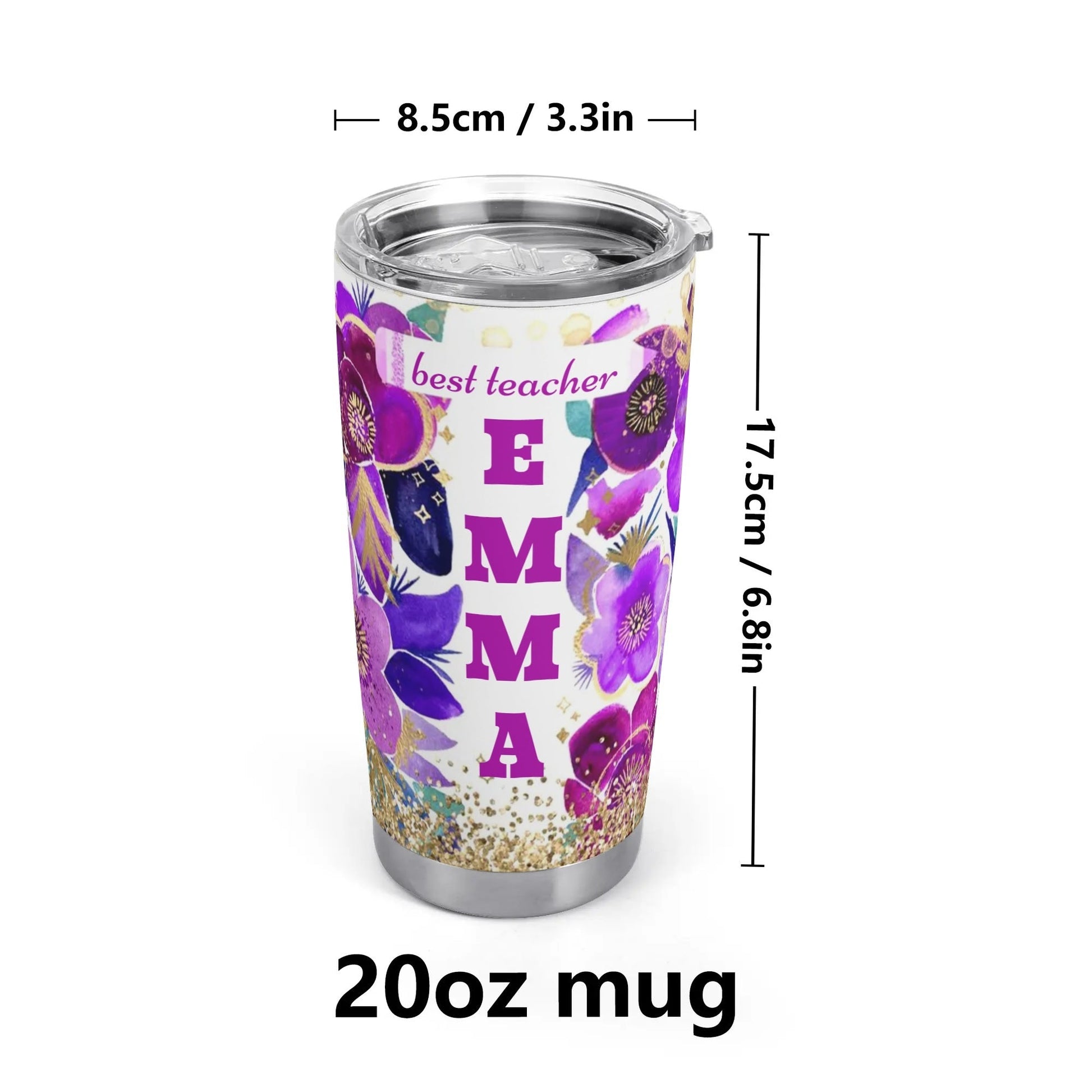 Personalized Teacher Tumbler | Custom Name Floral Gift Cup for Educators - De Krys
