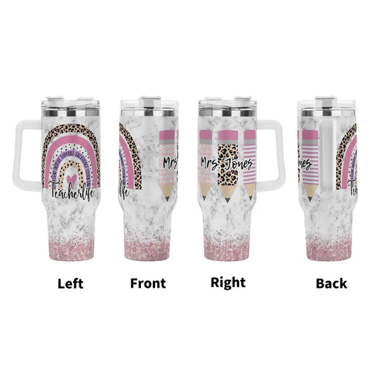 Personalized Teacher Tumbler – Leopard & Pencil Mug 🐆✏️ - De Krys