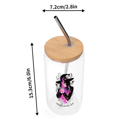 Personalized Witch’s Spooky Night Glass Can Cup – 16oz Iced Coffee Cup with Bamboo Lid & Straw - De Krys