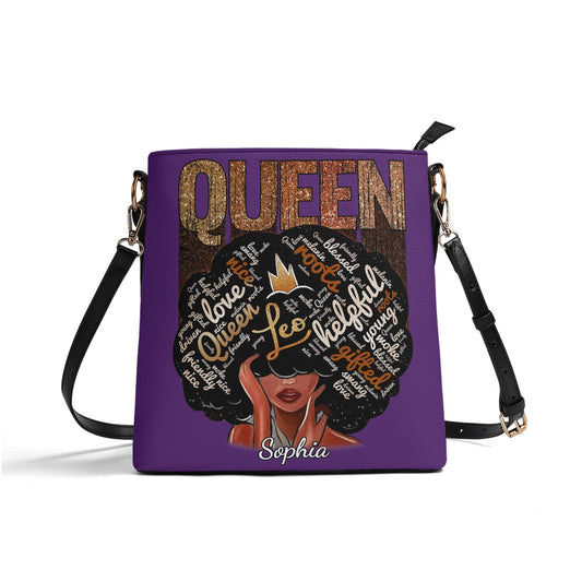Queen Leo Custom Shoulder Bag – Personalized Afrocentric Crossbody Purse for Black Women | Empowerment Gift with Name Option - De Krys