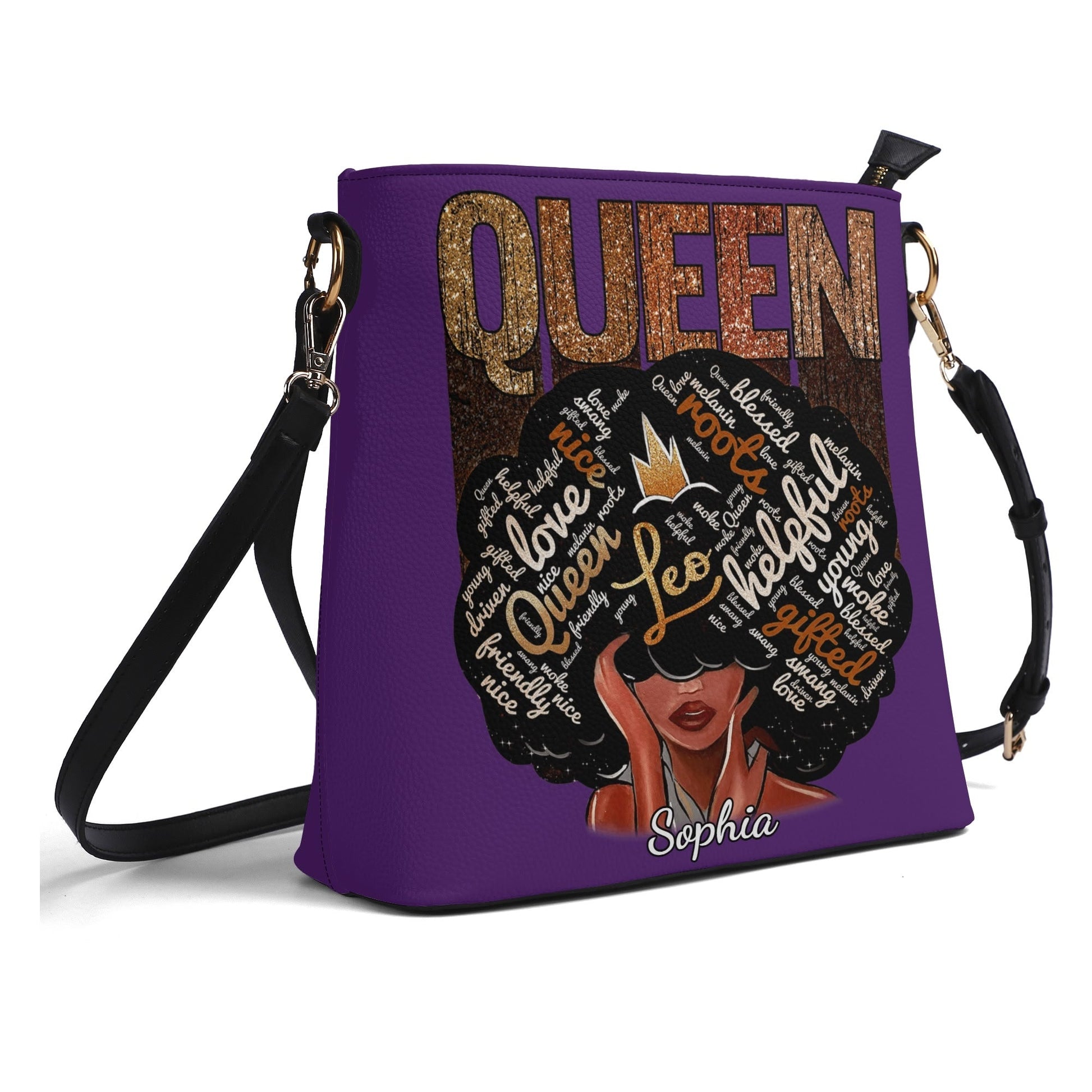 QUEEN Personalized Crossbody Bag 👑 Custom Name Afrocentric Purse - De Krys